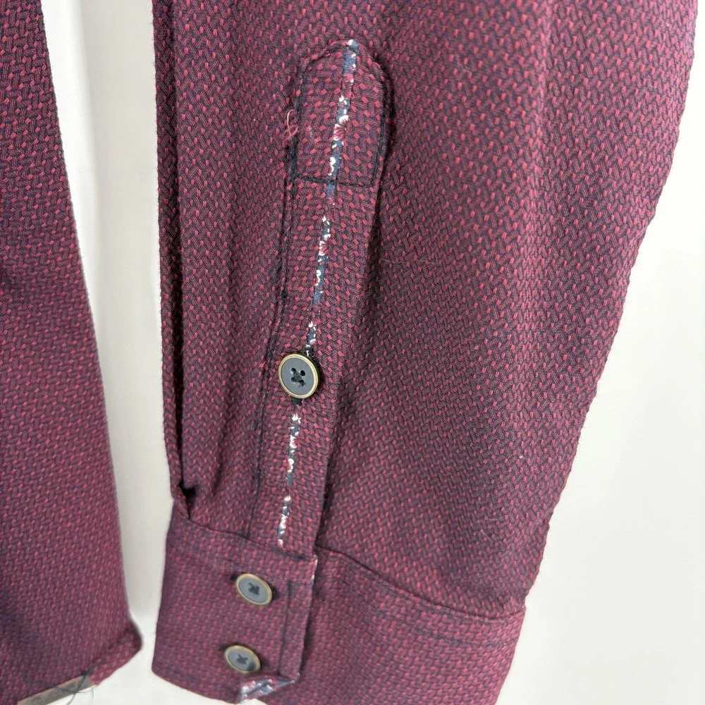 J.B. Holt Men's Large Maroon Standard Fit Long Sleeve Button Up Floral‎ Collar